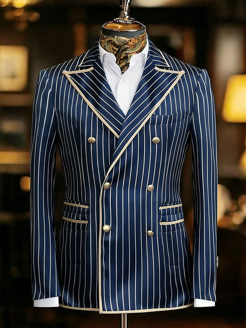 Men's Vintage Striped Blue Suit Jacket
