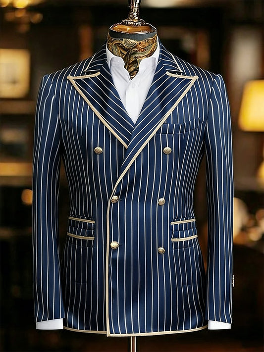 Men's Vintage Striped Blue Suit Jacket
