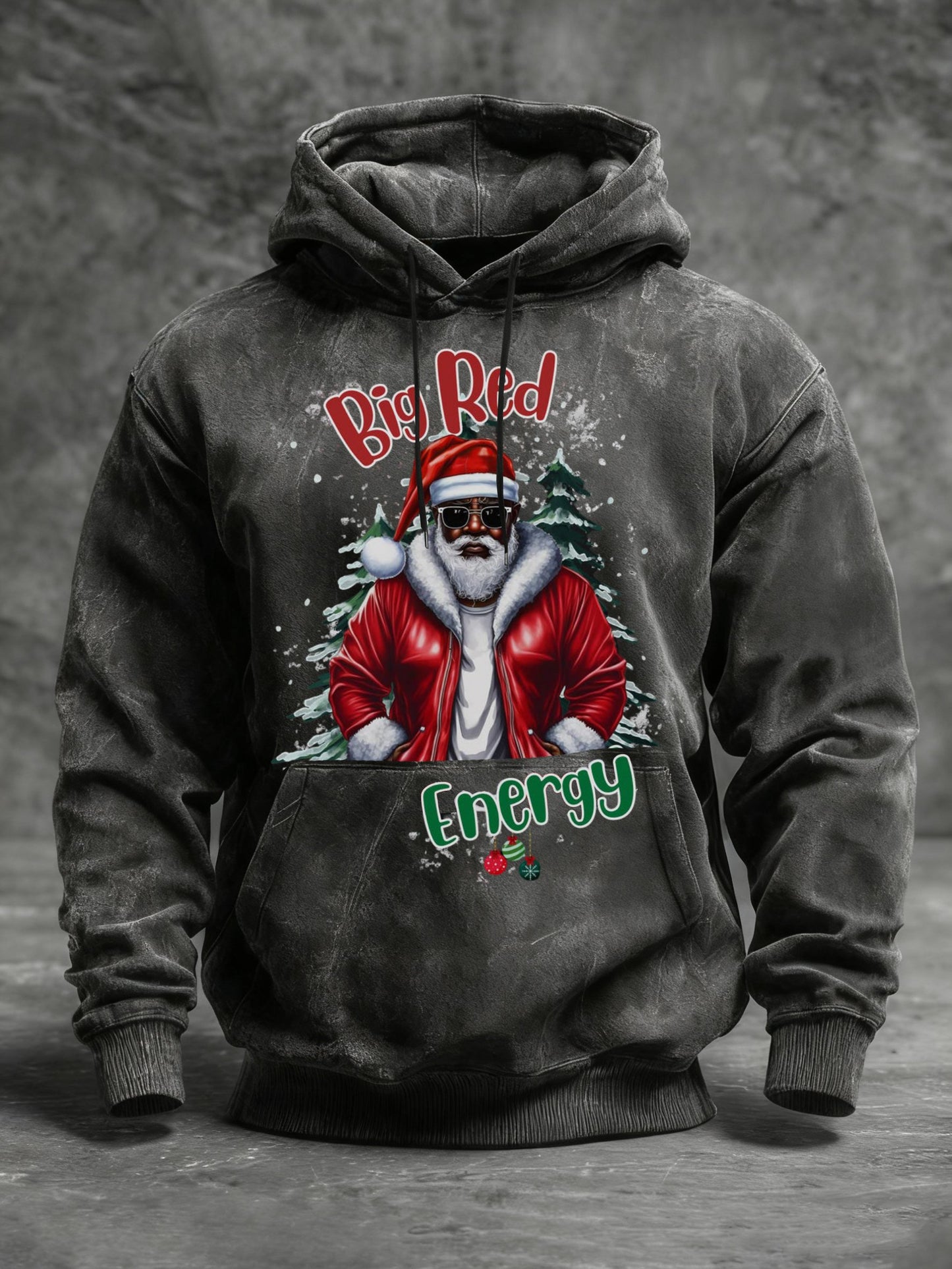 Men's African American Christmas Print Crew Neck Hooded Sweatshirt