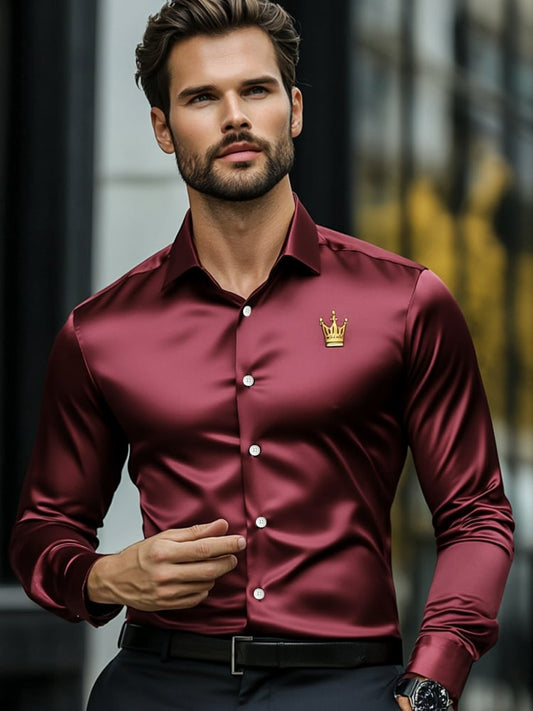 Men's Luxury Maroon Long Sleeve Shirt