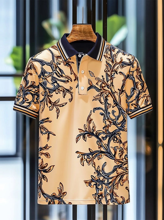 Men's Casual Business Palace Style Button Short Sleeve Polo Shirt