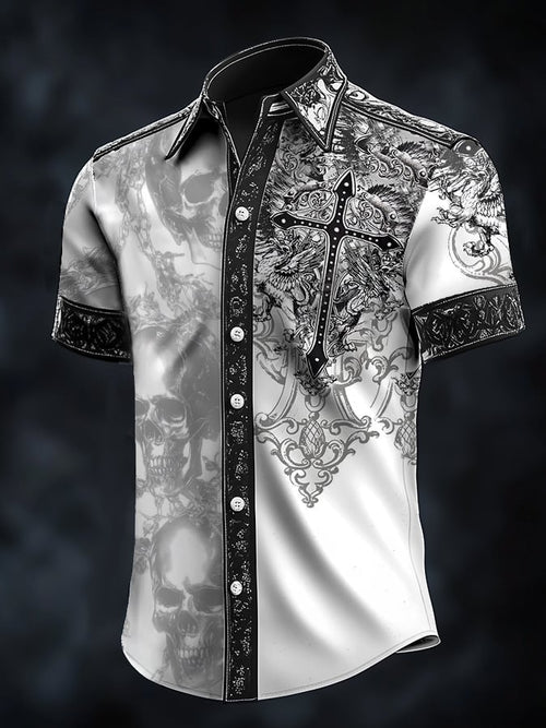 Men's Casual Fashion Dark Pattern Skull Contrast Shirt