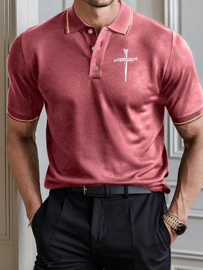 Men'S Faith Cross Print Polo Shirt