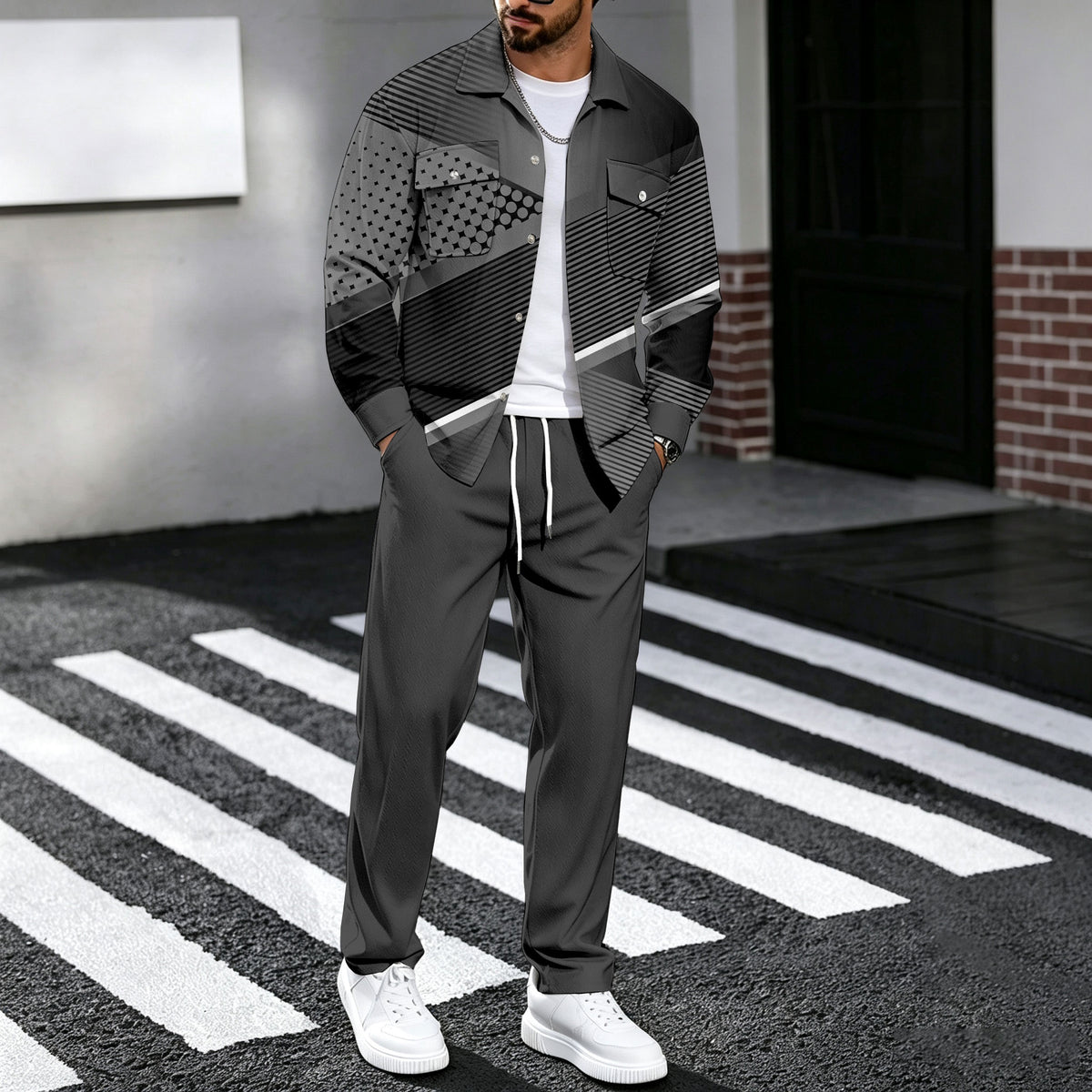 Men's Printed Shirt and Pants Set