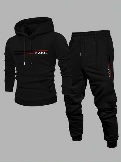 Men's Casual Color Matching Hoodies Long Sleeved Sweatshirts & Sweatpants Two-Piece Set