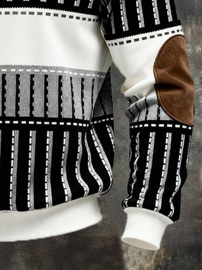 Men's Retro Color Block Print Zipper Sweatshirt