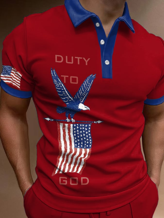Men's Casual Duty To God Half-Placket Short-Sleeved Top