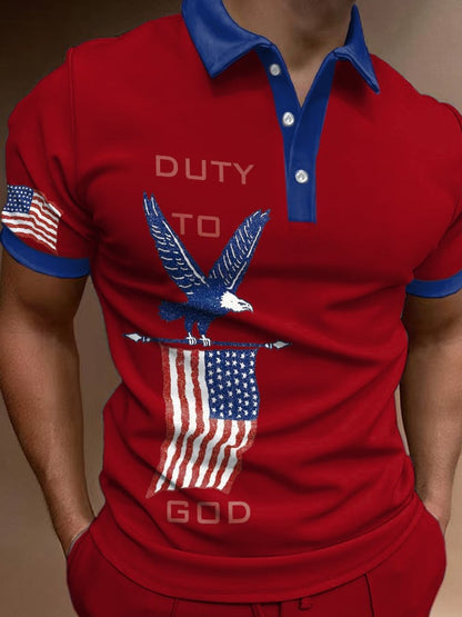 Men's Casual Duty To God Half-Placket Short-Sleeved Top