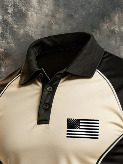 Men's Retro Patriotic Color-Block Short-Sleeve Polo Shirt