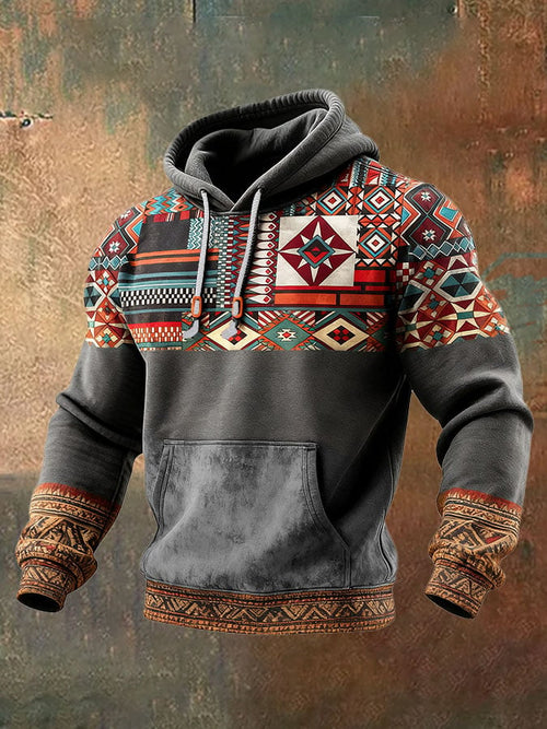 Men's Casual Retro Plaid Print Long Sleeve Hooded Sweatshirt