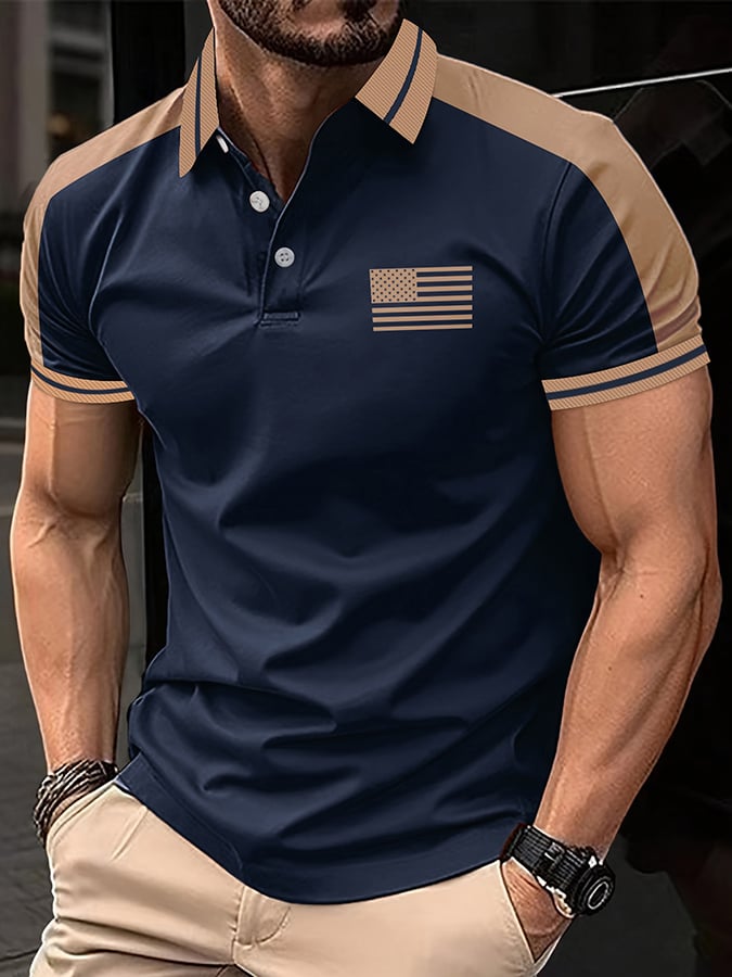 Men'S Retro Flag Print Polo Shirt