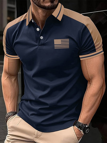 Men'S Retro Flag Print Polo Shirt