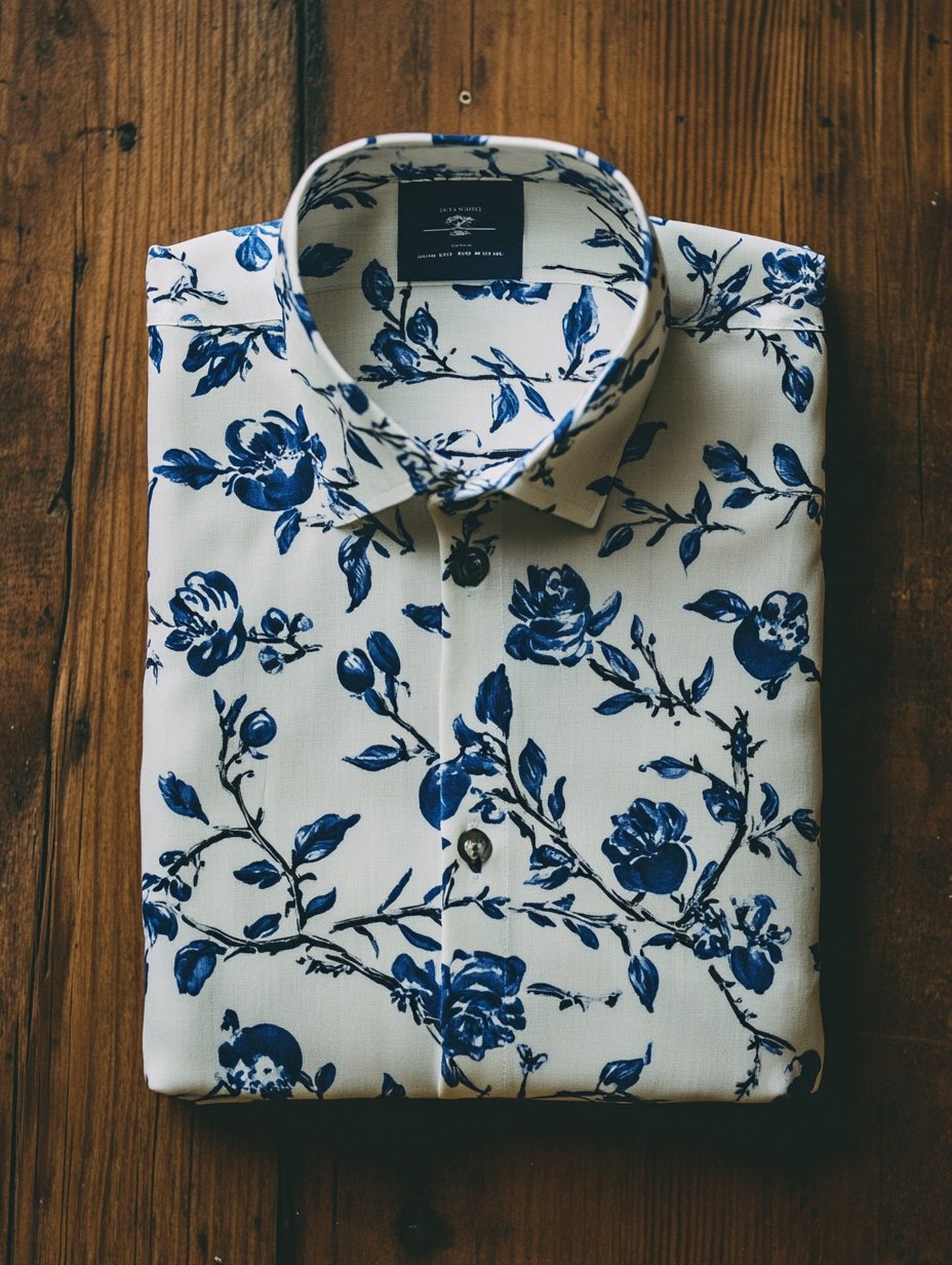 Men's business casual ink painting style floral lapel short-sleeved shirt
