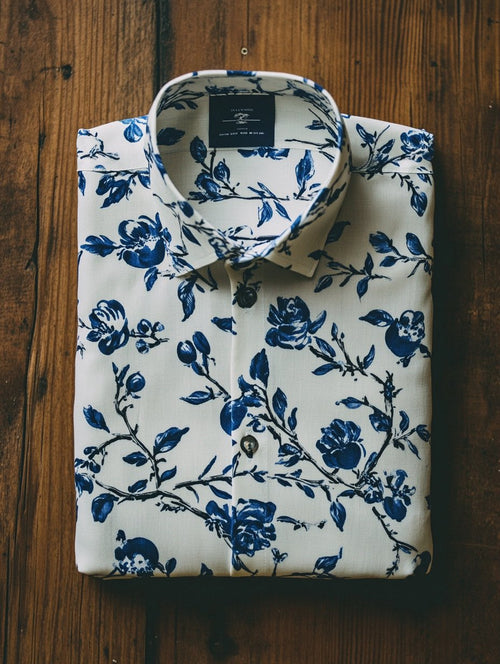 Men's business casual ink painting style floral lapel short-sleeved shirt