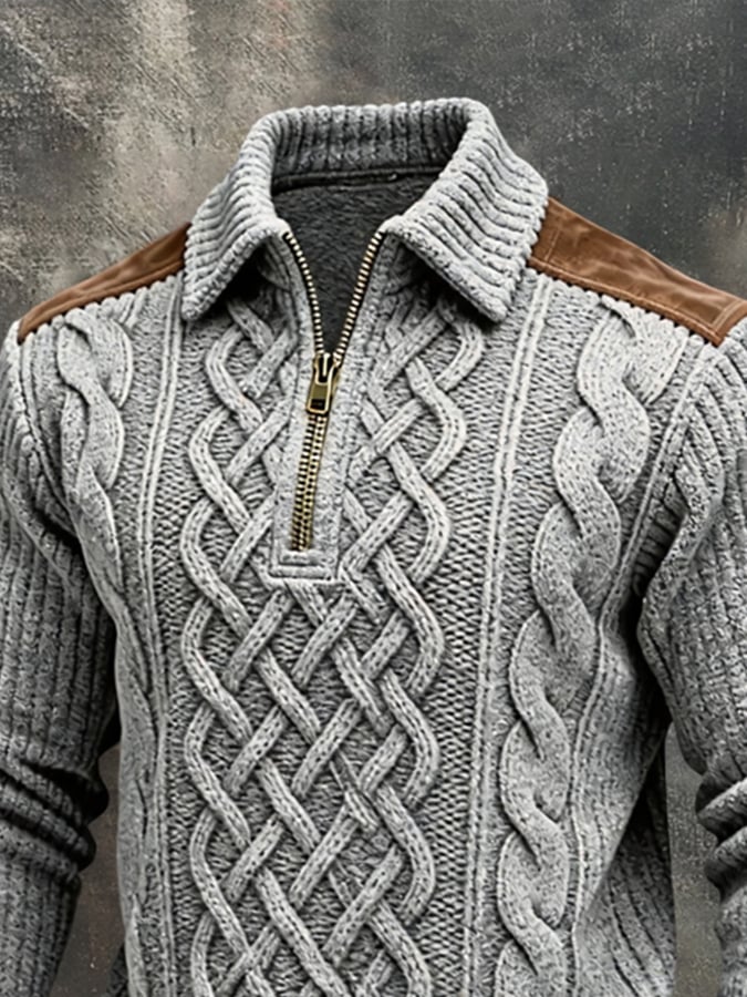 Men'S Vintage-Style Distressed Textured Knit Sweatshirt