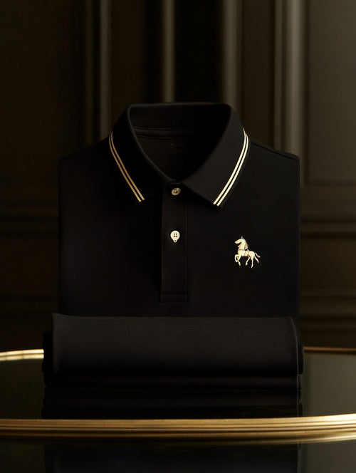 Men's Business Casual Polo Shirt with Embroidered Buttons and Short Sleeves