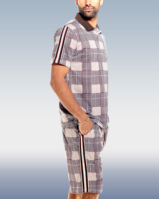 Men's Plaid POLO Shirt 2 Piece Shorts Set 001
