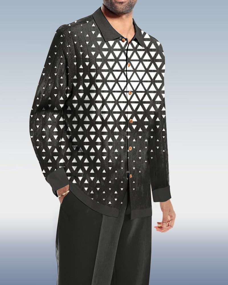 Men's Retro Geometric Art Print Casual Wear Long Sleeve Suit