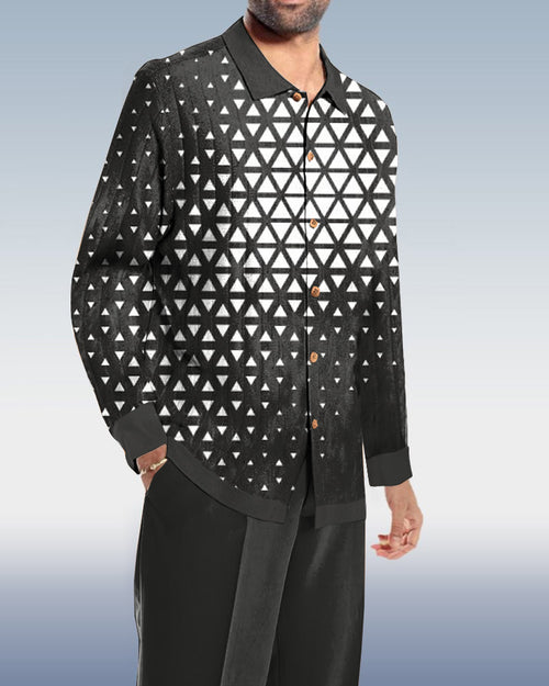 Men's Retro Geometric Art Print Casual Wear Long Sleeve Suit