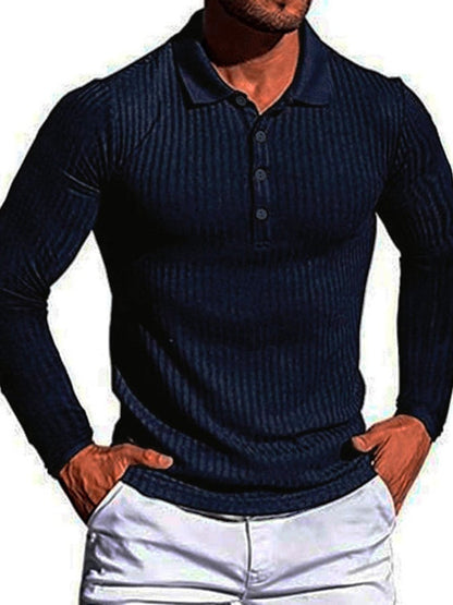 Casual Sports Stretch Vertical Stripe Polo Knit Shirt