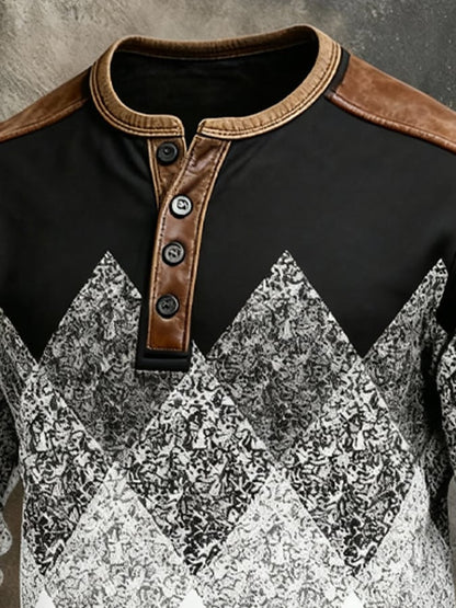 Men's Vintage-Style Color-Block Comfortable Henley Sweatshirt