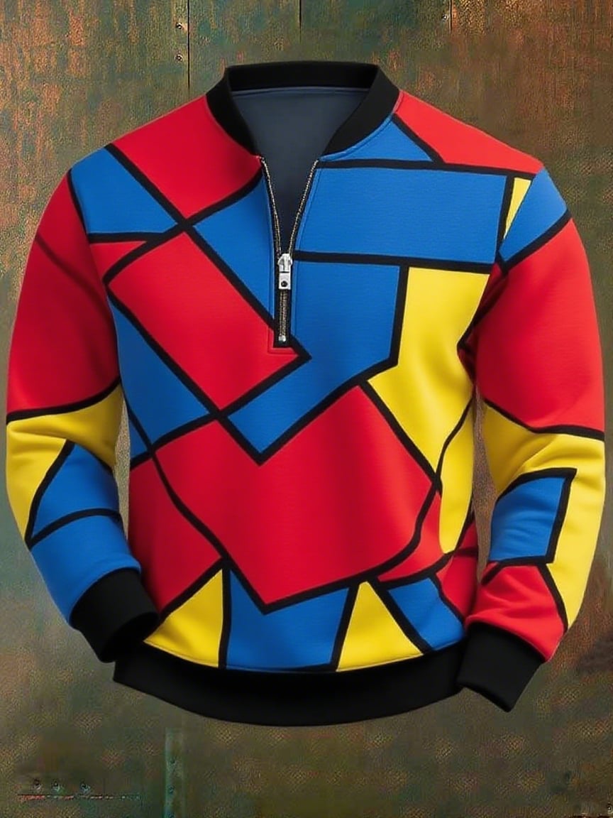 Men's Casual Geometric Color Block Print Sweatshirt