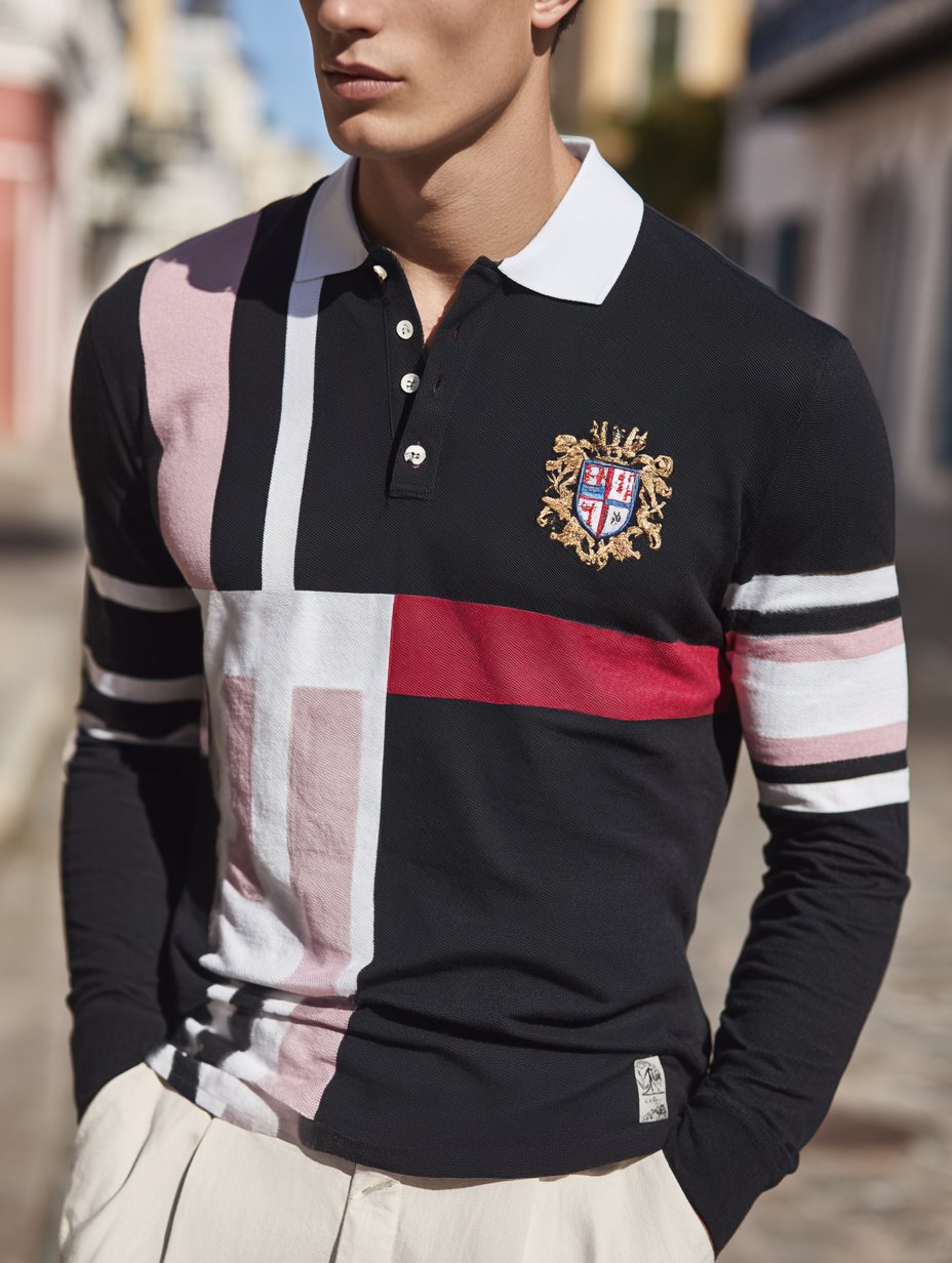 Men's Business Casual Artistic Button Long Sleeve Polo Shirt