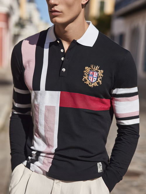 Men's Business Casual Artistic Button Long Sleeve Polo Shirt
