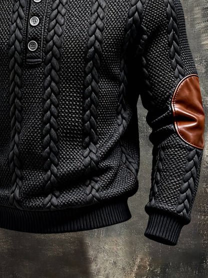 Men'S Vintage-Style Textured Patchwork Color-Block Long-Sleeved Sweatshirt