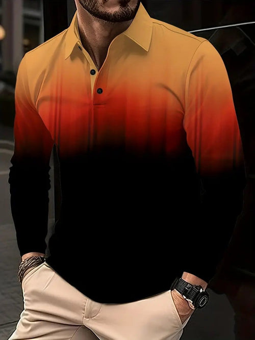 Men's Business Casual Striped Long-Sleeved Polo Shirt