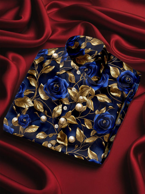 Men's Silk Rose Luxury Business Long Sleeve Shirt