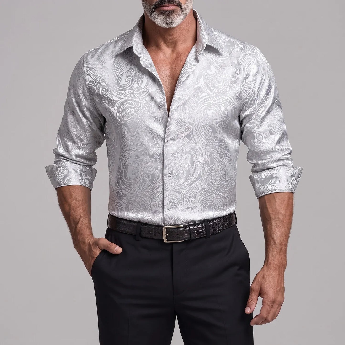 Men's Vintage Paisley Floral Print Button Up Slim Fit Long Sleeve Shirt