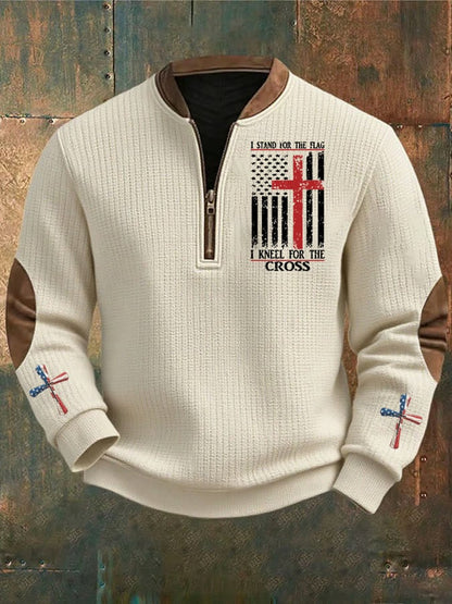 Men's I Stand For The Flag I Kneel for The Cross Faith Print Sweatshirt