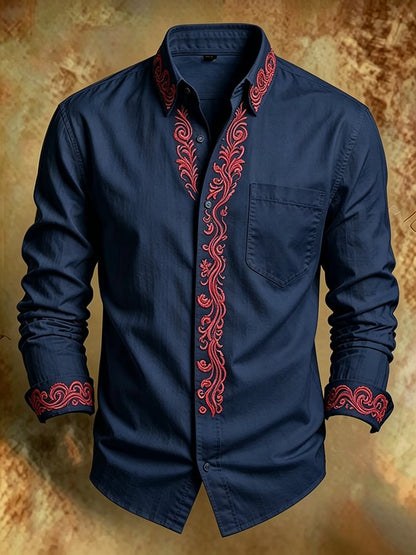 Men's Retro Abstract Art Print Comfortable Business Style Shirt