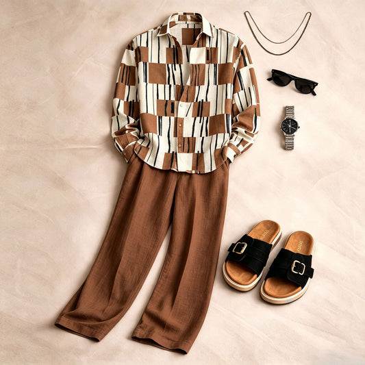 Men's Color-Blocked Long-Sleeve Shirt and Pants Set