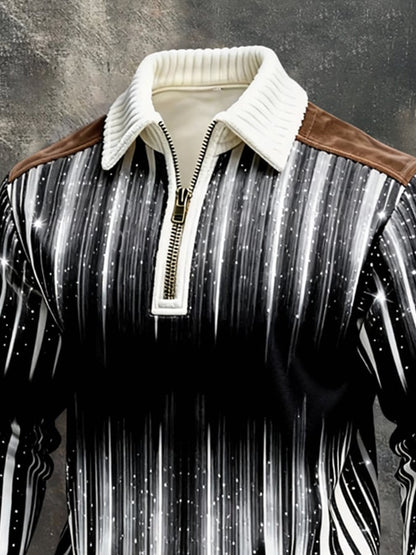 Men's Retro Color Block Print Color-Blocked Zip-Up Sweatshirt