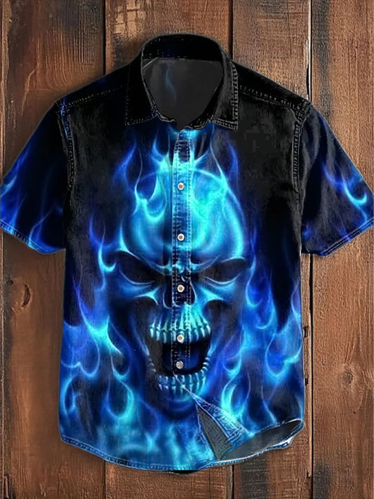 Men's Skull Printed Casual Short Sleeve Shirt