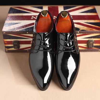 Men'S English Gentlemen'S Glossy Business Attire Pointed PU Leather Shoes