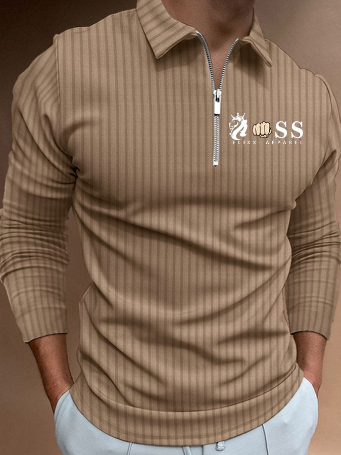 Men's Letter Stripe Printed Pullover Casual Polo Shirt