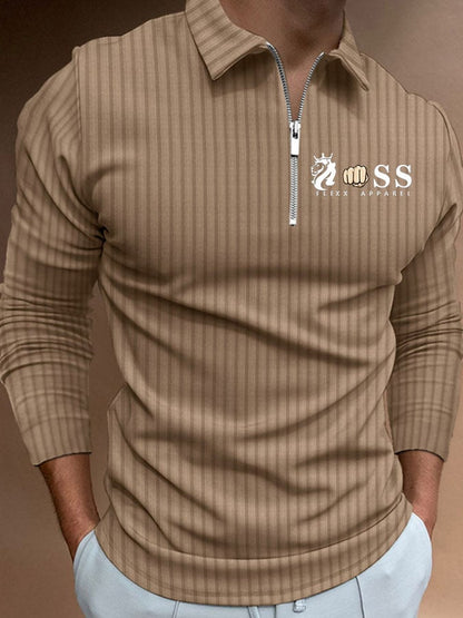 Men's Letter Stripe Printed Pullover Casual Polo Shirt