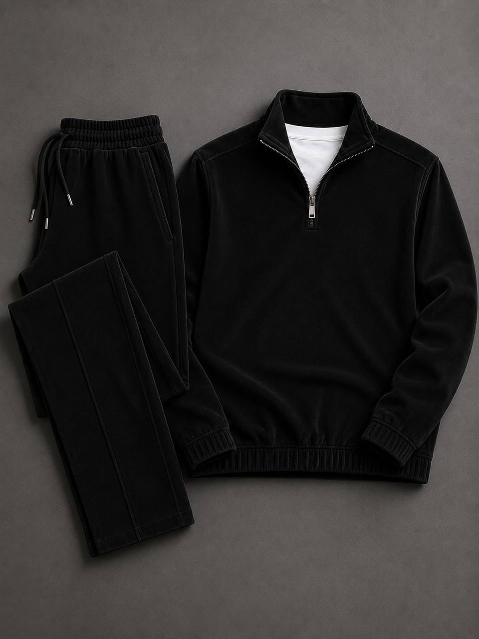 Men's Solid-Color Zipper Hoodie and Pants Set