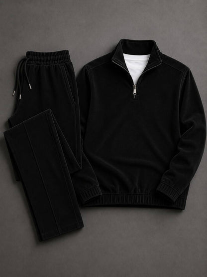 Men's Solid-Color Zipper Hoodie and Pants Set