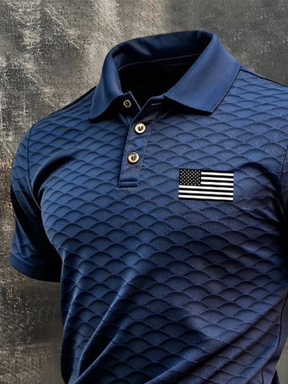 Men's Retro Patriotic Color-Block Short-Sleeve Polo Shirt
