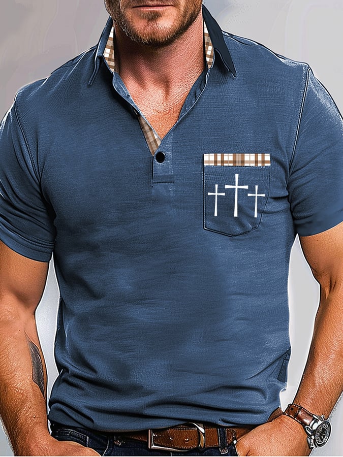 Men's Retro Faith  Casual Printed With Pocket Polo Shirt