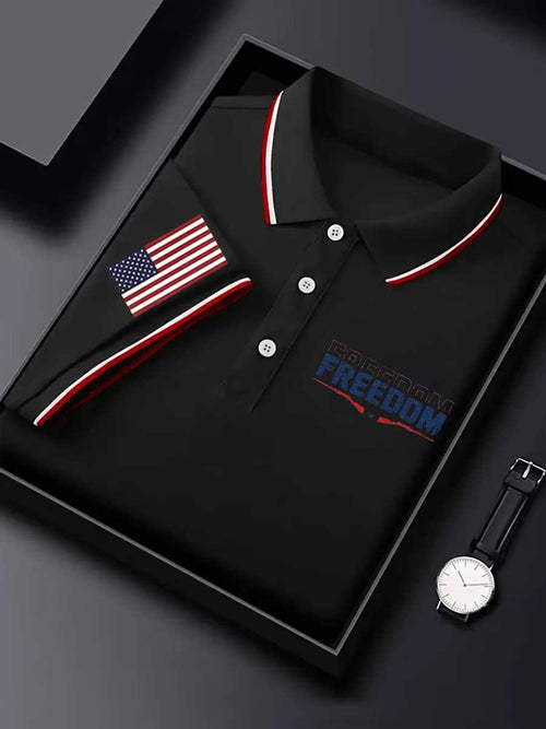 Men's Classic Business Logo Button Short Sleeve Polo Shirt