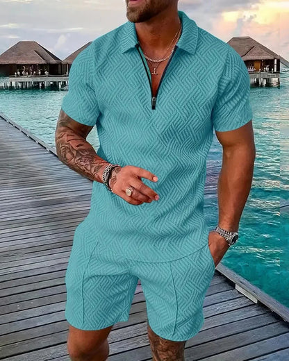 Suitmens Men's Daily Casual Collar Zipper Polo Shirt Set 216