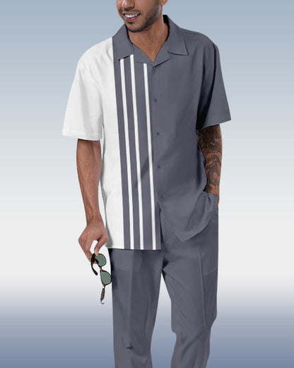 Rianmond Men's Color Block Printed Short Sleeve Shirt Walking Set 3 Colors 371
