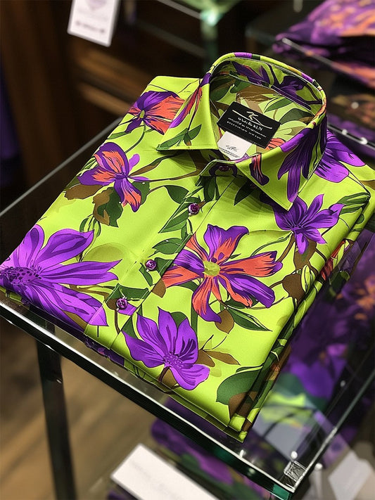 Men's Satin Luxe Hawaiian Print Short Sleeve Button Shirt