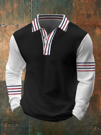 Men's Casual Contrast Waffle Polo