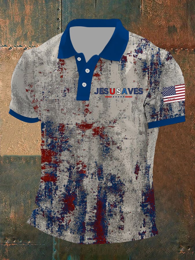 Men's Vintage USA Jesus Saves Printed POLO Shirt